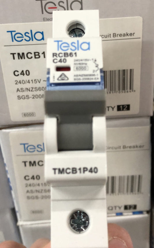 Tesla MCB 1 Pole 40A 6KA B Ser - TESTMCB1P40 - ARCK Electrical Wholesale Supplies
