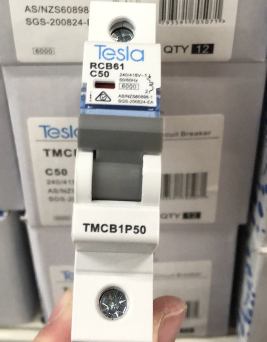 Tesla MCB 1 Pole 50A 6KA B Ser - TESTMCB1P50 - ARCK Electrical Wholesale Supplies
