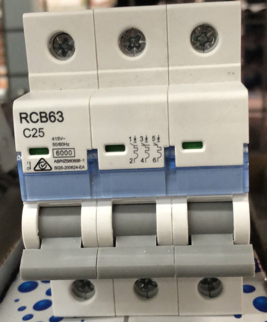 Tesla MCB 3 Pole 25A 6KA B Ser - TESTMCB3P25 - ARCK Electrical Wholesale Supplies