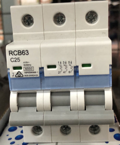 Tesla MCB 3 Pole 25A 6KA B Ser - TESTMCB3P25 - ARCK Electrical Wholesale Supplies