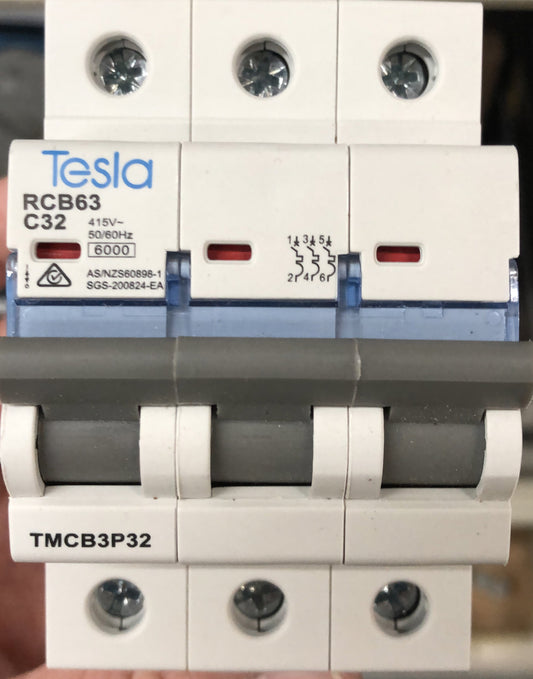 Tesla MCB 3 Pole 32A 6KA B Ser - TESTMCB3P32 - ARCK Electrical Wholesale Supplies