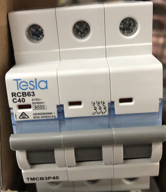 Tesla MCB 3 Pole 40A 6KA B Ser - TESTMCB3P40 - ARCK Electrical Wholesale Supplies