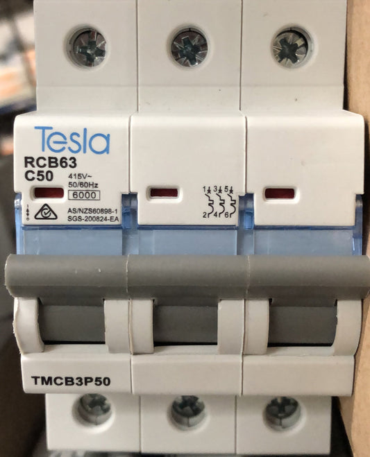 Tesla MCB 3 Pole 50A 6KA B Ser - TESTMCB3P50 - ARCK Electrical Wholesale Supplies