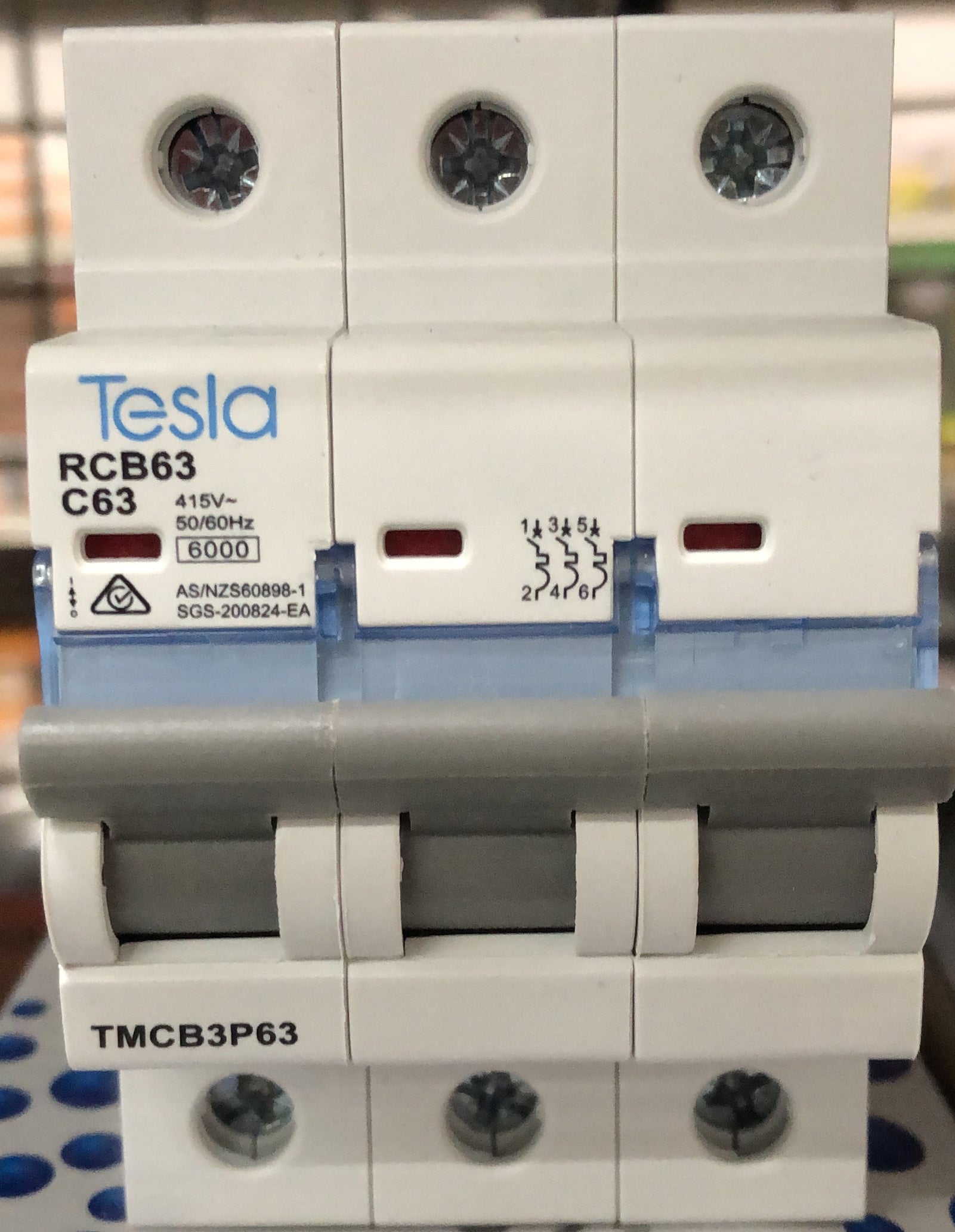 Tesla MCB 3 Pole 63A 6KA B Ser - TESTMCB3P63 - ARCK Electrical Wholesale Supplies