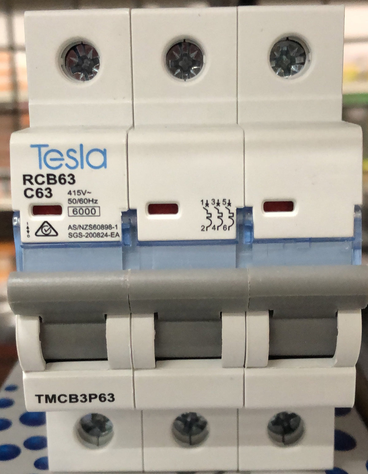 Tesla MCB 3 Pole 63A 6KA B Ser - TESTMCB3P63 - ARCK Electrical Wholesale Supplies
