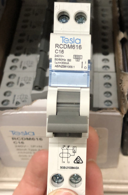 Tesla 1 Pole 16 Amp 6 kA 30 mA - TESRCDM616A - ARCK Electrical Wholesale Supplies