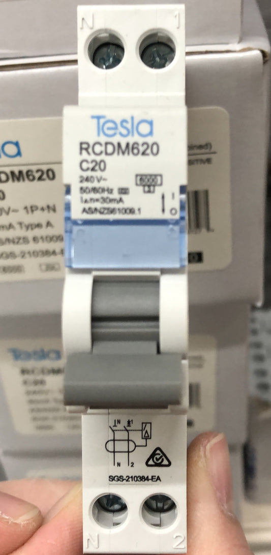 Tesla 1 Pole 20 Amp 6 kA 30 mA - TESRCDM620A - ARCK Electrical Wholesale Supplies