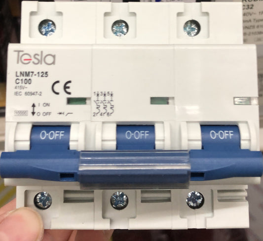 Tesla MCB 3 Pole 100A 10KA - TESTMCB3P100 - ARCK Electrical Wholesale Supplies