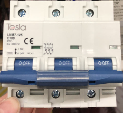 Tesla MCB 3 Pole 100A 10KA - TESTMCB3P100 - ARCK Electrical Wholesale Supplies