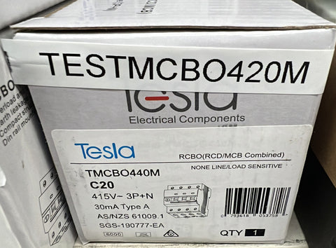 Tesla 20A 4 Pole RCBO Magnetic - TESTMCBO420M - ARCK Electrical Wholesale Supplies