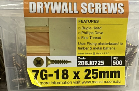 7g x 25 Drywall Screw 500 Pack - 20BJ0725