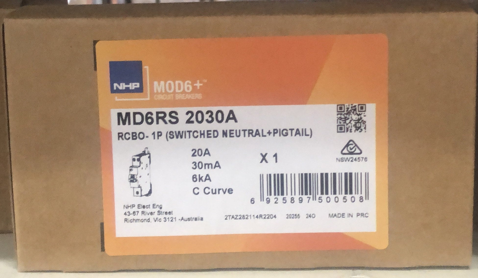 NHP MOD6+ RCBO 6kA 1 Pole and - MD6RS2030A - ARCK Electrical Wholesale Supplies