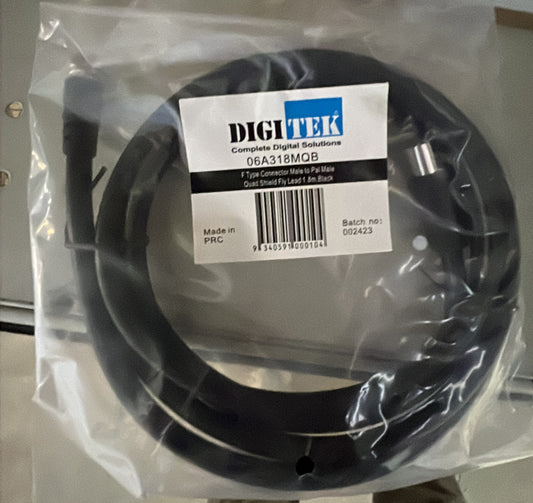 Digitek 1.8M F Type Male to Pal Male Quad Fly Lead - Black - ARCK Electrical Wholesale Supplies