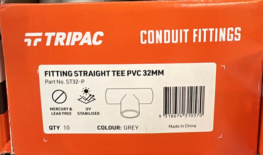 PVC - Straight Tee Grey 32mm - TEE-32G - ARCK Electrical Wholesale Supplies