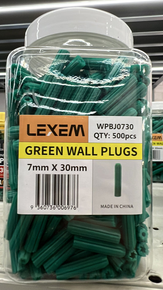 WALL PLUGS GREEN 7mmx30mm. 500 Pcs Jar - WPBJ0730 - ARCK Electrical Wholesale Supplies