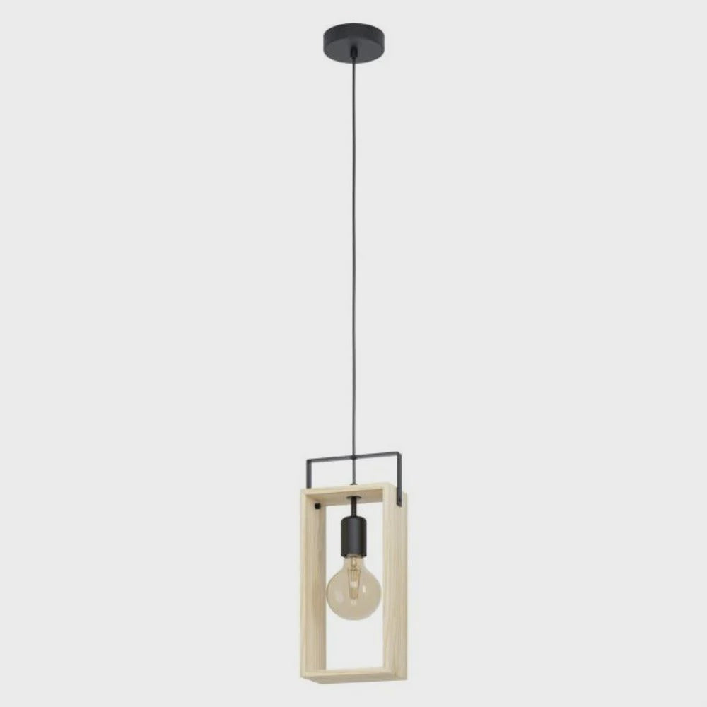 Famborough 1 Light Pendant Black Steel Nutural Wood - 43413N - ARCK Electrical Wholesale Supplies