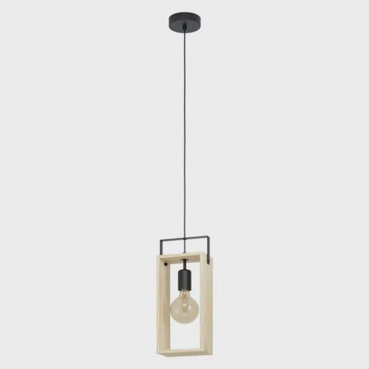 Famborough 1 Light Pendant Black Steel Nutural Wood - 43413N - ARCK Electrical Wholesale Supplies
