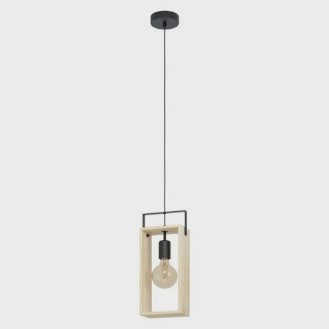 Famborough 1 Light Pendant Black Steel Nutural Wood - 43413N - ARCK Electrical Wholesale Supplies