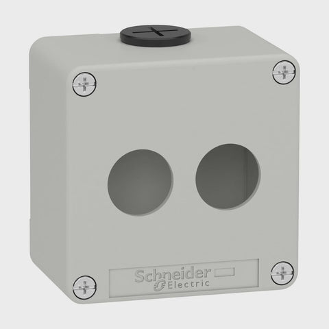 Clipsal Die cast empty control station, Harmony XAP, XB2 SL, zinc alloy, grey, M20, 2 cut outs 22mm, 80x80x51,5mm, UL cULus - XAPD1202 - ARCK Electrical Wholesale Supplies