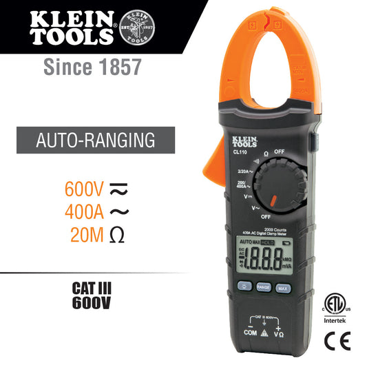 Clamp Meter, Digital AC Auto-Ranging Tester, 400 Amp - A-CL110