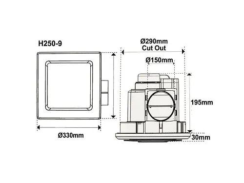 SQUARE EXHAUST FAN 290MM - SB/H250-9