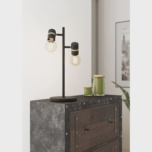 Lurone Table Lamp 2 Lights Black / Brass Steel - 900178N - ARCK Electrical Wholesale Supplies