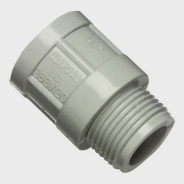 Clipsal 25mm Plain To Screwed PVC Conduit Male Coupling - 263/25-GY - ARCK Electrical Wholesale Supplies