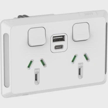 Clipsal Pro Double Powerpoint with USB A+C White - P3025USBAC-XW - ARCK Electrical Wholesale Supplies