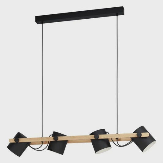 Hornwood 4 Light Pendant Black Steel Brown Wood - 43424N - ARCK Electrical Wholesale Supplies