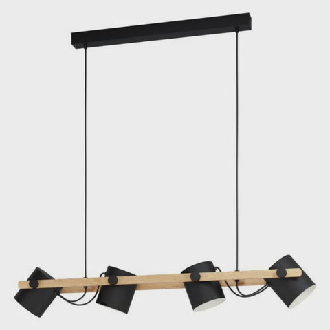 Hornwood 4 Light Pendant Black Steel Brown Wood - 43424N - ARCK Electrical Wholesale Supplies