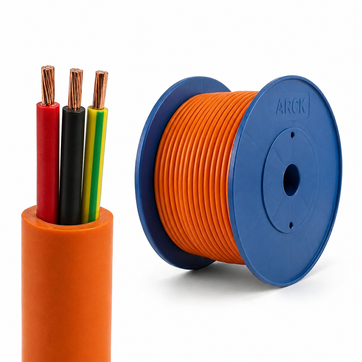 6.0mm Orange Circular 2 Core + Earth - 100m Drum - SRCV2060E-100