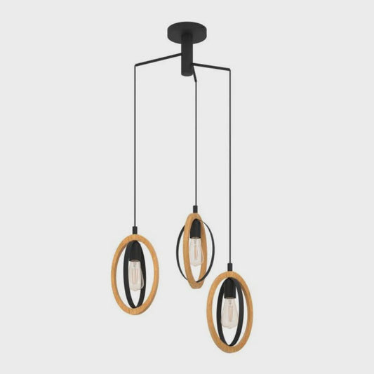 BASILDON Pendant 3 Lights W615mm Black / Brown Steel - 43463N - ARCK Electrical Wholesale Supplies