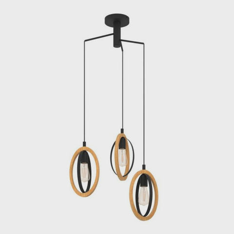 BASILDON Pendant 3 Lights W615mm Black / Brown Steel - 43463N - ARCK Electrical Wholesale Supplies
