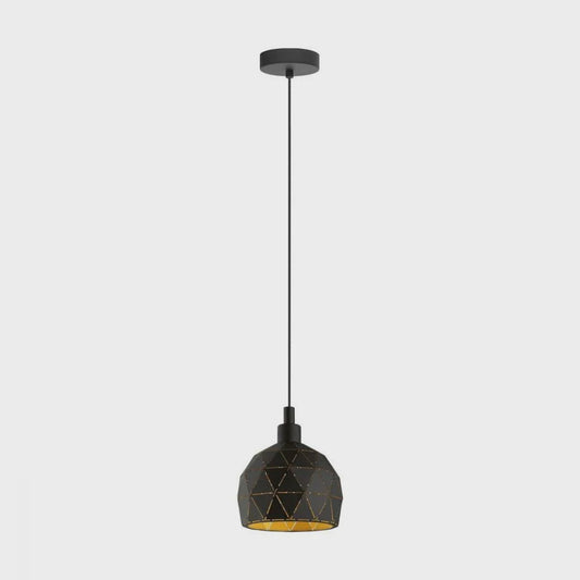 Roccaforte 1 Light Pendant Black & Gold 170mm - 33345N - ARCK Electrical Wholesale Supplies