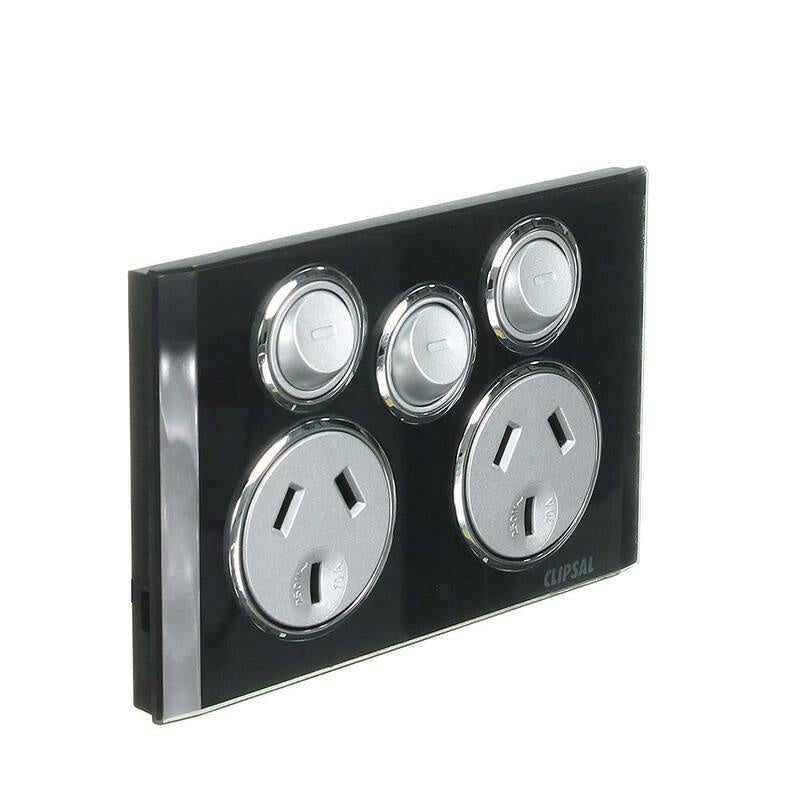 Clipsal Saturn 4000Twin Switched Socket Outlet 250V, 10A with Extra Switch - 4025XA-EB - ARCK Electrical Wholesale Supplies