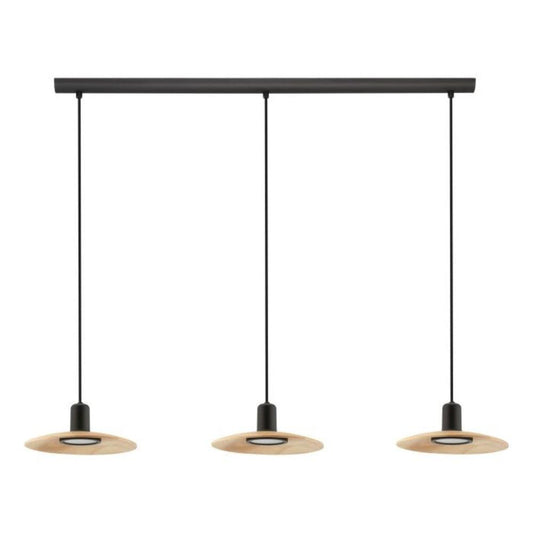 MAYAZES Pendant 3 Lights Black / Natural Steel - 39912N - ARCK Electrical Wholesale Supplies