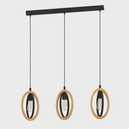 BASILDON Pendant 3 Lights W160mm Black / Brown Steel - 43462N - ARCK Electrical Wholesale Supplies