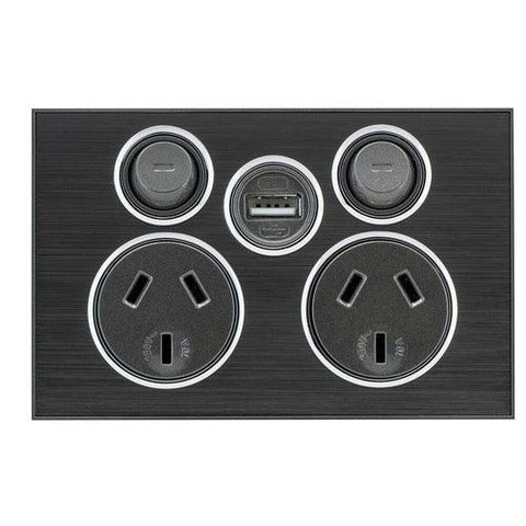 CLIPSAL SATURN DOUBLE POWER POINT WITH USB (HORIZON BLACK) - 4025USBC-HB - ARCK Electrical Wholesale Supplies