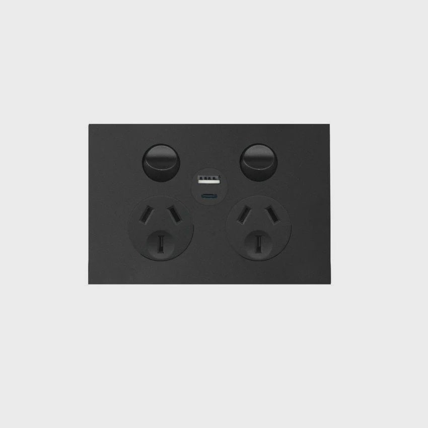 Finesse Double GPO + USB Port (MATT BLACK) - WBQP2SUSBAC-MB - ARCK Electrical Wholesale Supplies