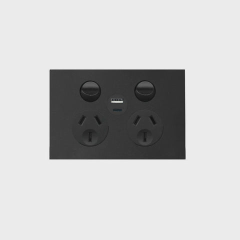 Finesse Double GPO + USB Port (MATT BLACK) - WBQP2SUSBAC-MB - ARCK Electrical Wholesale Supplies