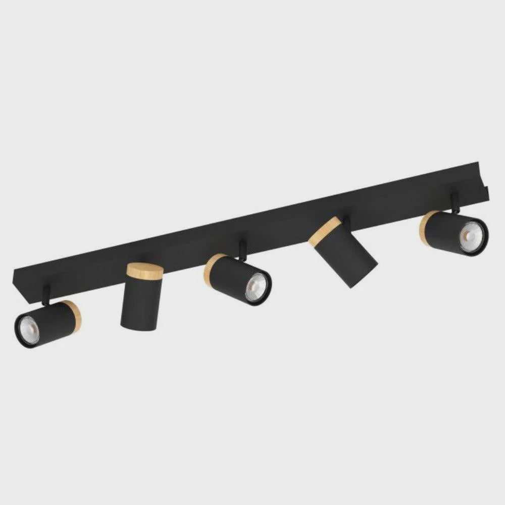 Cartagena Spotlight 5 Lights Black Steel Brown Wood - 39649N - ARCK Electrical Wholesale Supplies