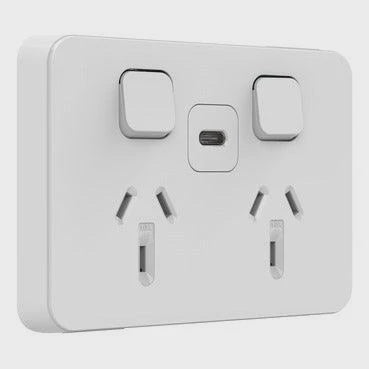 Clipsal Iconic Twin Socket USB Type C 25W Fast Charger - 3025USBC-VW - ARCK Electrical Wholesale Supplies