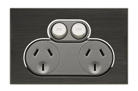 Clipsal Saturn Double Powerpoint Horizon Black - 4025-HB - ARCK Electrical Wholesale Supplies