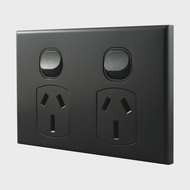 Double Power Point 15A 250V AC – MATTE BLACK POD15MB-L - ARCK Electrical Wholesale Supplies