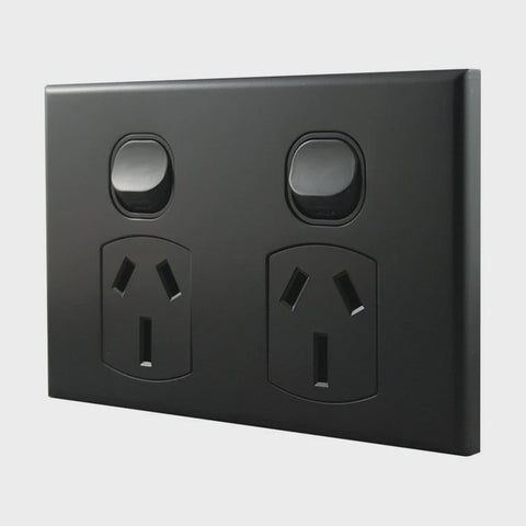 Double Power Point 15A 250V AC – MATTE BLACK POD15MB-L - ARCK Electrical Wholesale Supplies