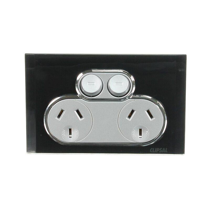 Clipsal Saturn Double Powerpoint Espresso Black - 4025-EB - ARCK Electrical Wholesale Supplies