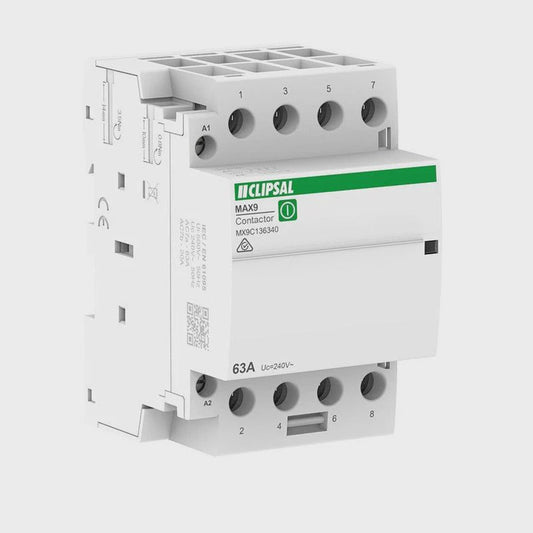 CLIPSAL MAX9 CONTACTOR 63A 240V AC 4NO - MX9C136340 - ARCK Electrical Wholesale Supplies