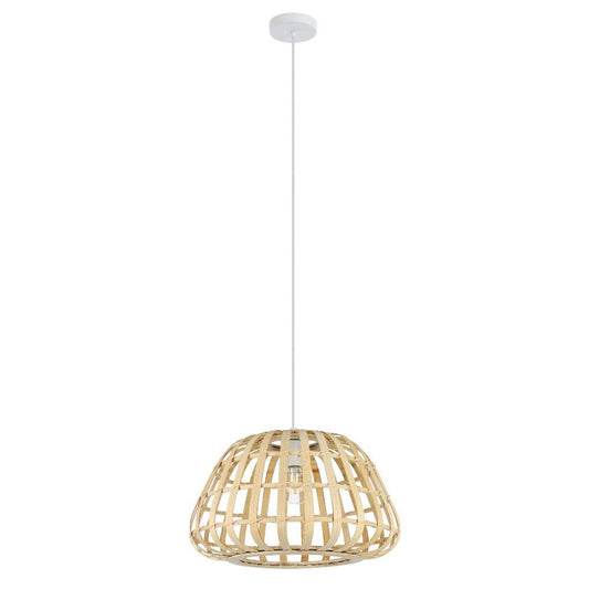 MONTEZUELO Pendant Light White Steel Natural Wood - 390151N - ARCK Electrical Wholesale Supplies
