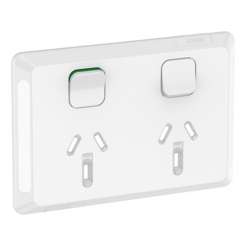 Clipsal Pro Series Twin Power Point Skin Horizontal Mount 250V 10A Extra Vivid White - P3025C-XW - ARCK Electrical Wholesale Supplies