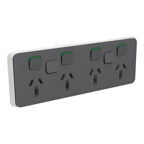 Clipsal Iconic Quad Power Point Skin with 2 extra switches Horizontal Anthracite - 3015/4XXC-AN - ARCK Electrical Wholesale Supplies